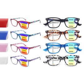 CLASAGA Progressive Multifocus Reading Glasses for Women, Blue Light Blocking Computer Spring Hinges Readers#1.5（4Pack+4Pack）