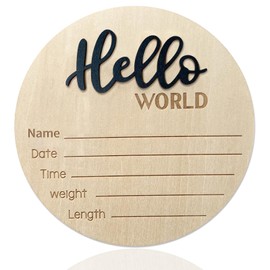 Baby Announcement Sign, ​5.9 Inch Wooden Hello World Newborn Signs, Birth Announcement Sign, Baby Shower Hospital Nursery for Newborn Boys and Girls… (Blue)