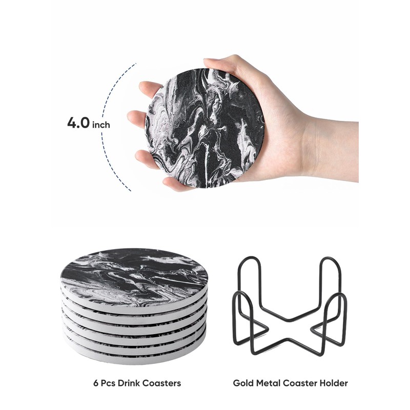 LIFVER Coasters Set of 6, Coasters for Drinks Absorbent Stone