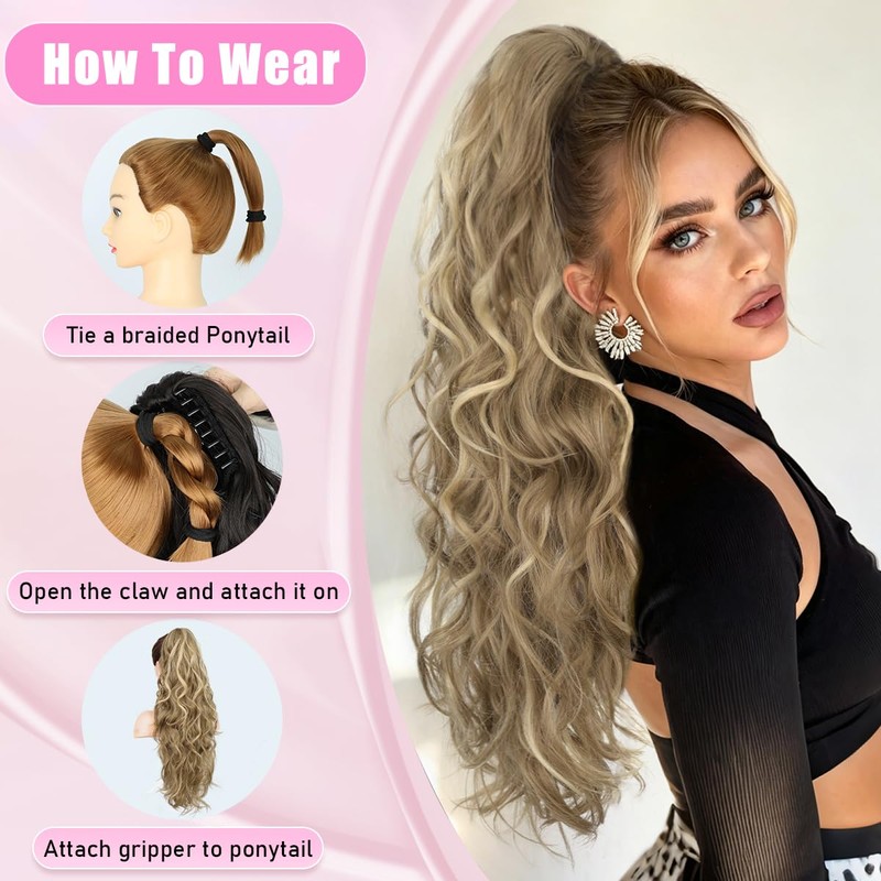 Ponytail Extension, Claw Clip Ponytail Extension Long Wave Ponytail Extensions