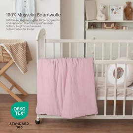 lulumoon Muslin Children's Bed Linen, 100 x 135 cm Duvet Cover + Pillowcase 40 x 60 cm, Made of Cotton, Lightweight/Comfortable Bedding Set for Baby & Children (Pink Light Pink, 80 x 80 + 35 x 40 cm)