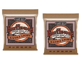 2 PACK Ernie Ball P02150 Earthwood Extra Light Phosphor Bronze Acoustic String Set.010 - .050