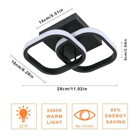 LED Ceiling Light 22 W, Modern Ceiling Light LED Made of Aluminium, 3000 K Warm White Light Ceiling Light Square Indoor for Corridor, Hallway, Entrance, Balcony, Black, Side Length 16 cm