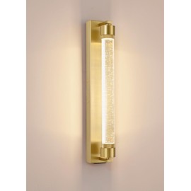 Lanxithen Battery Operated Wall Sconce, RGB Dimmable Rechargeable Wall Light Indoor, 19 in Modern Crystal Sconce with Remote for Bedroom, Living Room, Brushed Gold, Not Hardwired