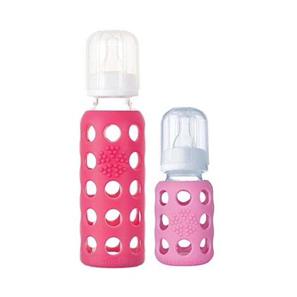 Lifefactory 4oz/9oz Glass Baby Bottle 2pk - Pink/Raspberry