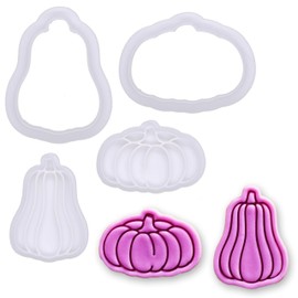 BAKERLOGY Fall Harvest Mini Cookie Cutter & Stamp Set (Short & Tall Pumpkin Designs) – Cute Autumn Fondant Embossing Stamp Cutters for Thanksgiving Baking, Cupcake Toppers & Seasonal Treats