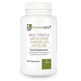 FürstenMED Milk Thistle Artichoke Dandelion & Choline - Liver Complex Highly Dosed with 80% Silymarin - 120 Vegan Capsules - Laboratory Tested & Without Additives