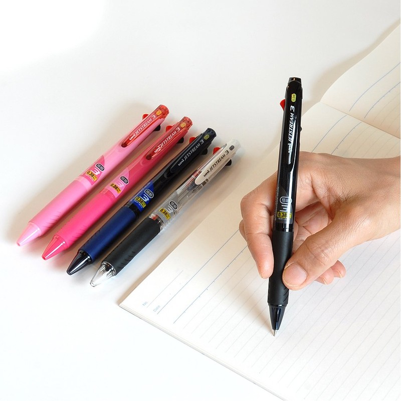 Mitsubishi Pencil SXE340038T.9 Tri-Color Ballpoint Pen, Jetstream 0.38 Transparent Navy