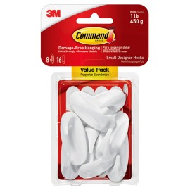 Command Small Designer Hooks, Holds up to 1 lb, Total 16 Wall Hooks with 32 Strips (2...