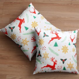 Namaste Trends Set of 2 Multi Colored Christmas Decorative Hand Made Velvet Cushion Covers 16 x 16 inch (White)