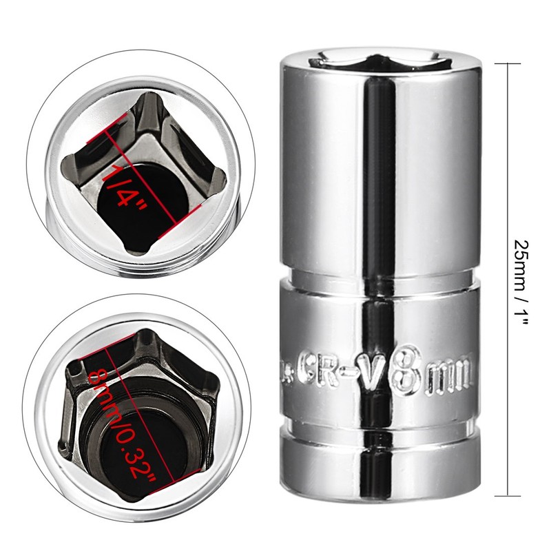 sourcingmap 2 Pcs 1/4-Inch Drive 8mm 6-Point Shallow Socket, Metric,