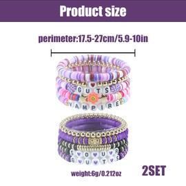 Vierone 2Pcs Friendship Bracelets Soft Pottery Bracelet Cute Girls Bracelets Alphabet Bracelet Digital Bracelet Friendship Bracelets for Women Girls Teenager Bracelet Set for Fans Gift