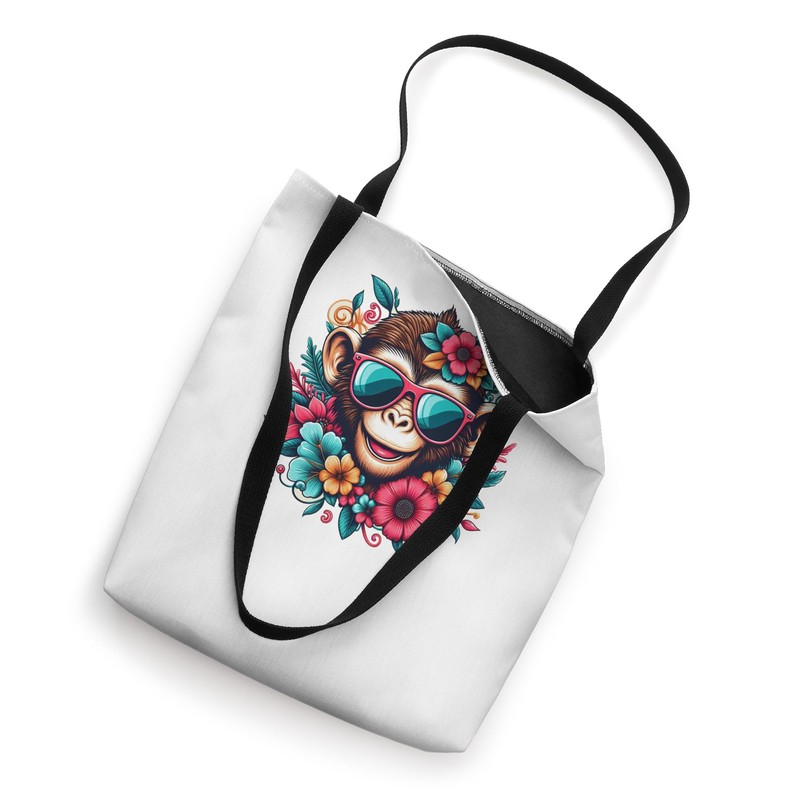 Little Cool Monkey in Sunglasses Surrounded by Flowers Tote Bag