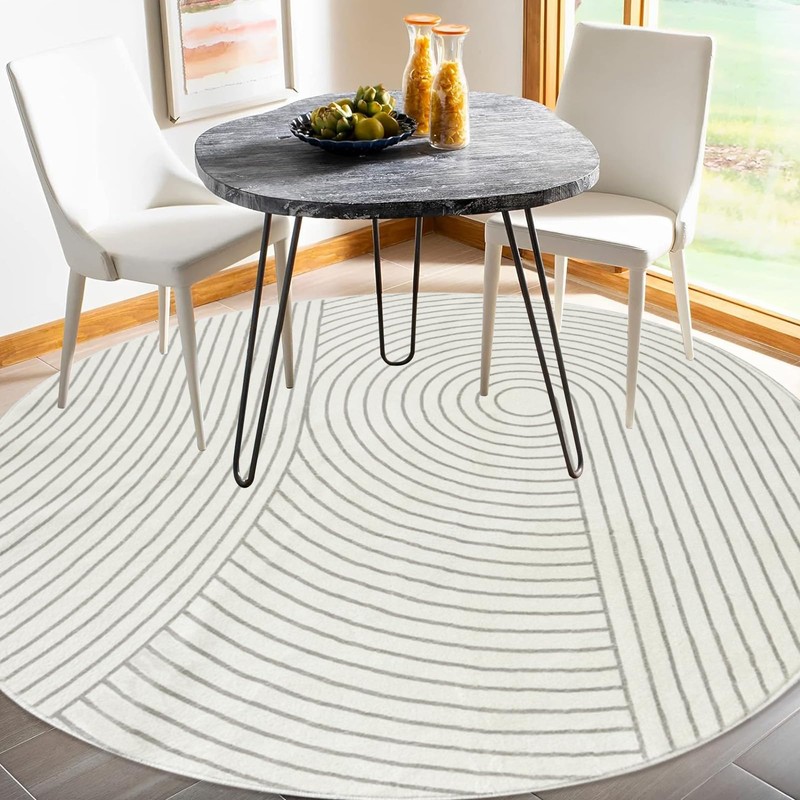 Lacomfy Round Indoor Area Rug Modern Line 5.3Ft Large Carpet
