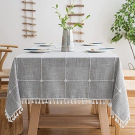 Table Cloth Rectangle Table, Stylish Dining Farmhouse Linen Tablecloth Nappe Kitchen & Table Linens, Elegant Waterproof Table Cover, Table Cloths Rectangular (Lattice-Grey, 4-6 Seats)