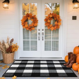 REFETONE Buffalo Plaid Outdoor Rug, 24"x36" Black and White Checkered Rug Rubber Backing Non-Slip Indoor Door Mat, Absorbent Washable Entryway Rug, Farmhouse Layered Doormats for Front Porch, Kitchen