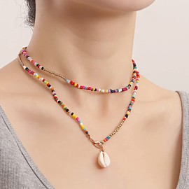 Aonklot Stocking Stuffers Holiday Outfits for Women 2024 2 Pcs Seashell Necklaces for Women Layered Shell Choker Necklace Adjustable Boho Shell Necklace Summer Beach Surfer Necklace Jewelry Gifts