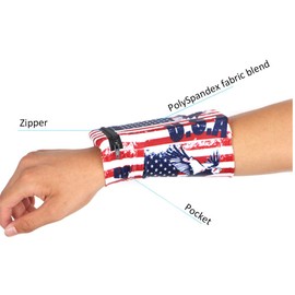 Linwnil 2 Pockets Wrist Wallet Wrist Phone Holder Ankle Wallet Sweatband Armband Hidden Pouch Travel Wristlet Wallet Running Pouch American Flag Size M 3.9"W x 6.5"H