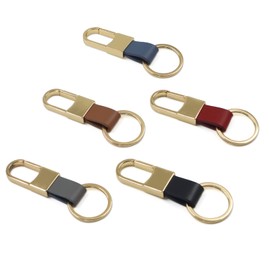 LELE LIFE 5Pcs Leather Keychain, Premium Leather Car Keychain for Men Women, Heavy Duty Metal Key Chain Holder, Keychain Organizer with Key Ring and Belt Clip Carabiner, Gold