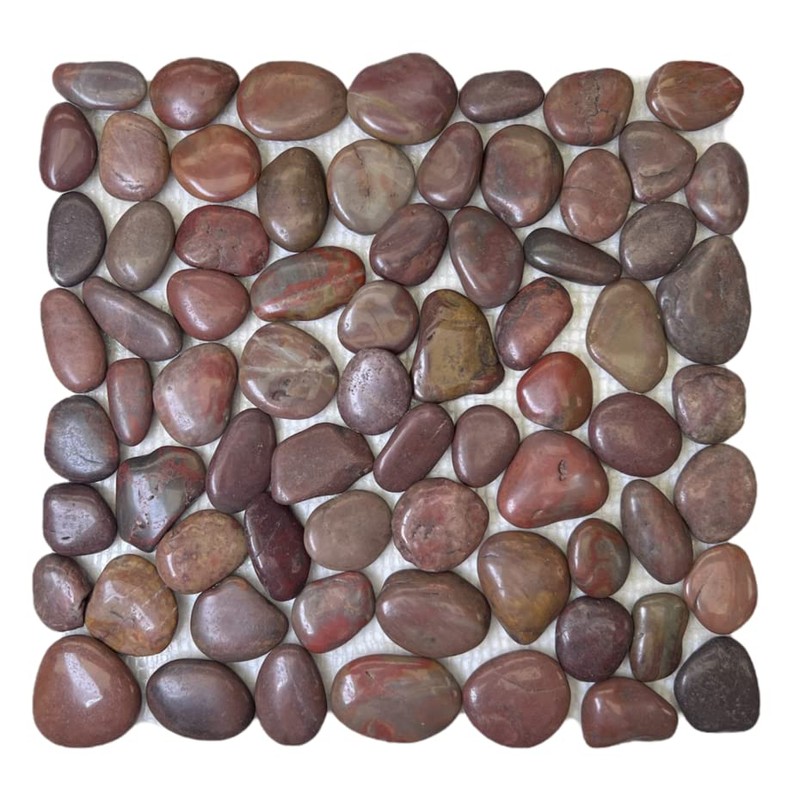 Tenedos Polished Marble Stone Round Pattern Pebbles Mesh Mounted for