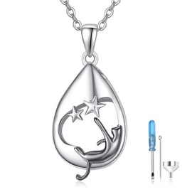 TANGPOET Ash Necklace 925 Sterling Silver Urn Necklace for Ashes Memorial Cremation Jewellery Heart Ash Keepsake Pendant with Funnel Filler Kit, Sterling Silver, No Gemstone