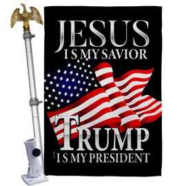 Trump Flag Jesus Savior President House Flag Eagle Set Patriotic Vote Democrat Republican Tea Party United State American Election Banner Small Garden Yard Gift Double-Sided, Made in USA