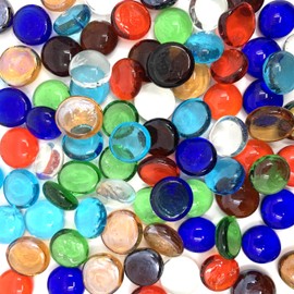 CYS EXCEL Assorted Mix Colors Glass Gemstone Beads Vase Fillers (1 LB) Flat Marble Beads Multiple Color Choices Aquarium Decor Rocks Floral Stones Decorative Mosaic Gem Pebbles (Approx. 85-100 PCS)