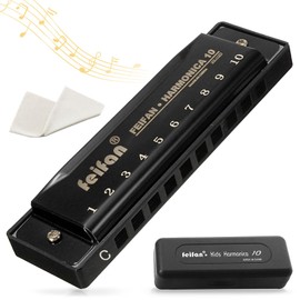 Chromatic Harmonica 10 Holes C Tone Silver and Black to Choose from Beginner to Advanced Airtight Blue Harp Set (Black)