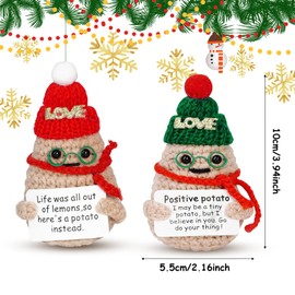 JWTRSVTY 2 x Positive Potato Crochet Toy, Emotional Support Potato Doll, Positive Potato with Christmas Hat, Mini Potato Doll Plush Figures, for Christmas Gifts and Decoration