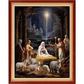 Foxhool Stamped Cross Stitch Kits,11CT Printed Cross Stitch Pattern Full Embroidery Kits for Beginner Needlepoint Kits-Great Nativity 16x20 inchs