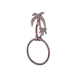 Hampton Nautical Rustic Copper Cast Iron Palm Tree Towel Holder 9" - Vintage Cast Iron - Beach D