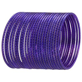 Touchstone NEW Indian Bollywood Trends Handcrafted Peeled Pattern Textured Purple Color Golden Dots Exotic Designer Jewelry Bracelets Bangle. Set Of 24. For Women.