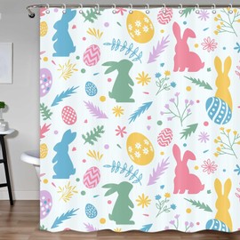 ICTEISOM ICTEISOM Easter Shower Curtain, Easter Bunny Rabbit Shower Curtains for Bathroom, Spring Flower Colorful Bathroom Curtain Decoration Set with 12 Hooks Durable Polyester Fabric 72x72 Inches