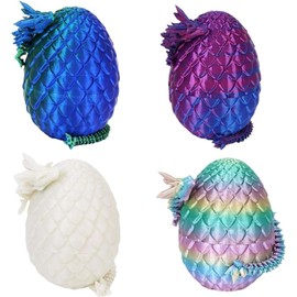 4PCS 3D Printed Dragon Eggs with Dragon Inside Articulated Crystal Dragon Mystery Dragon Egg Fidget Toy Surprise 3D Printed Animals Set (Multicolor2-4pcs)