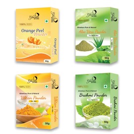 glowious Combo Pack of 4 (Orange Peel, Ubtan, Brahmi & Aloe Vera Powder) 200gms (50gX4)