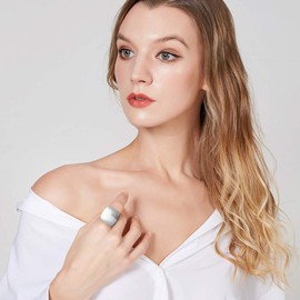 Aprilery Gold Rings for Women, Fashion 18K Gold Plated Ring Statement Chunky Ring Band Flower Mask Design Cocktail Costume Jewelry Gifts for Her (Silver Square, 9)