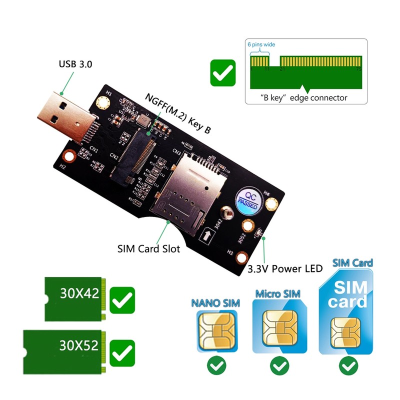 M.2 to USB 3.0 Adapter Riser Card with SIM Card
