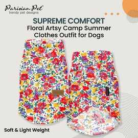 Parisian Pet Dog Shirt - Floral Pattern Dog Summer Clothes - Cool Dog Beach Costume - Stylish Hook and Loop Closure Dog Outfits - Machine Washable Puppy Clothes - Dog Shirts for Small Dogs - S