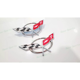 AUTO 2PCS Chrome Front Bumper Rear Deck Lid Cross Flags Emblem 1997-2004 C5 Corvette