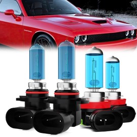 LECCIBUB Headlight Bulbs Compatible With Dodge Challenger 2015-2020, 9012 High Low Beam + H11 Fog Lights Halogen Light Bulb Combo, Super Bright 6000K White, Plug and Play, Pack of 4