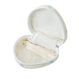 JOVAKIT Quilted Heart Shaped Makeup Bag Cosmetic Bag for Women with Handle, Floral Coquette Cotton Travel Makeup Case Toiletry Zipper Make Up Pouch, Travel Storage Organizer Stuff (Blue Bow Tie)