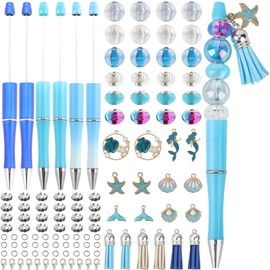 SUNNYCLUE DIY 12 Sets Ocean Theme Beaded Pen Kit Beadable Pens Beads Pen Set Shell Mermaid Beadable Bulk Summer Sea Hawaii Beaded Pens for Teachers Students Nurses Gifts Office School Craft