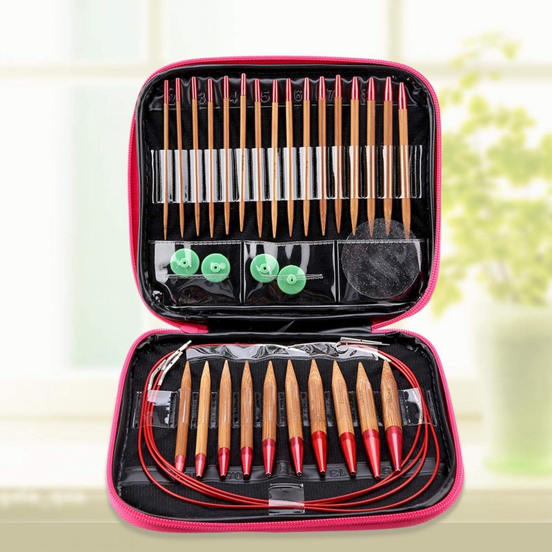 Needles Ring Set, Interchangeable Carbonized Bamboo Needles Set Aluminum Circular