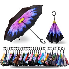 SIEPASA Spar. Saa Double Layer Inverted Umbrella with C-Shaped Handle, Anti-UV Waterproof Windproof Straight Umbrella for Car Rain Outdoor Use
