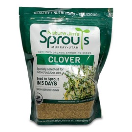 Nature Jims Sprout/Sprouting Seeds, Clover, bolsa orgánica sin OMG resellable premium para una frescura más larga rica en vitaminas, minerales, fibra, 16 onzas