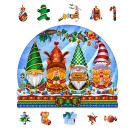 NATITI Wooden Puzzles for Adults, Christmas Gnomes Puzzle, 11'' x 9'', 150 Pieces, Gift for Adults, Wood Puzzles Adult, Wood Cut Puzzles