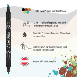 Online Calli.Twin Handlettering Brush-Pens Fresh | Set of 5 double line pens | Calligraphy Set for Bullet Journal, Lettering | Calligraphy tip & brush tip | Water colours | Aquarell pens