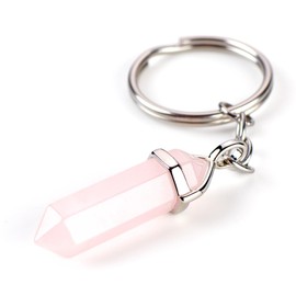Obelisk Key Ring, Luxurious Gemstone Pendant with Gemstone of Your Choice, Each Stone is Unique, Healing Effect, Intense Colours, Elegant Setting, Perfect Gift, stainless steel,