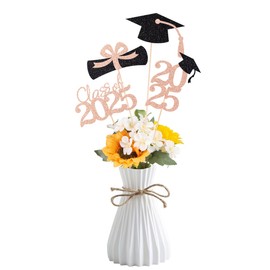 Class of 2025 Graduation Decoration Centerpieces for Tables, 2025 Graduation Table Double-Sided Toppers Party Centerpiece Sticks Party Supplies (16 PCS, Rose Gold & Black)