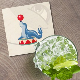 Unbranded Cute Seal Circus Animal 4'' X 4'' Square Wooden Coaster